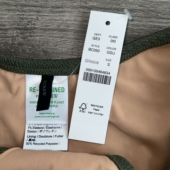 J.CREW Textured Cheeky Bikini Bottom Small Curved-Waist High Cut Olive Green NWT - Picture 2 of 6